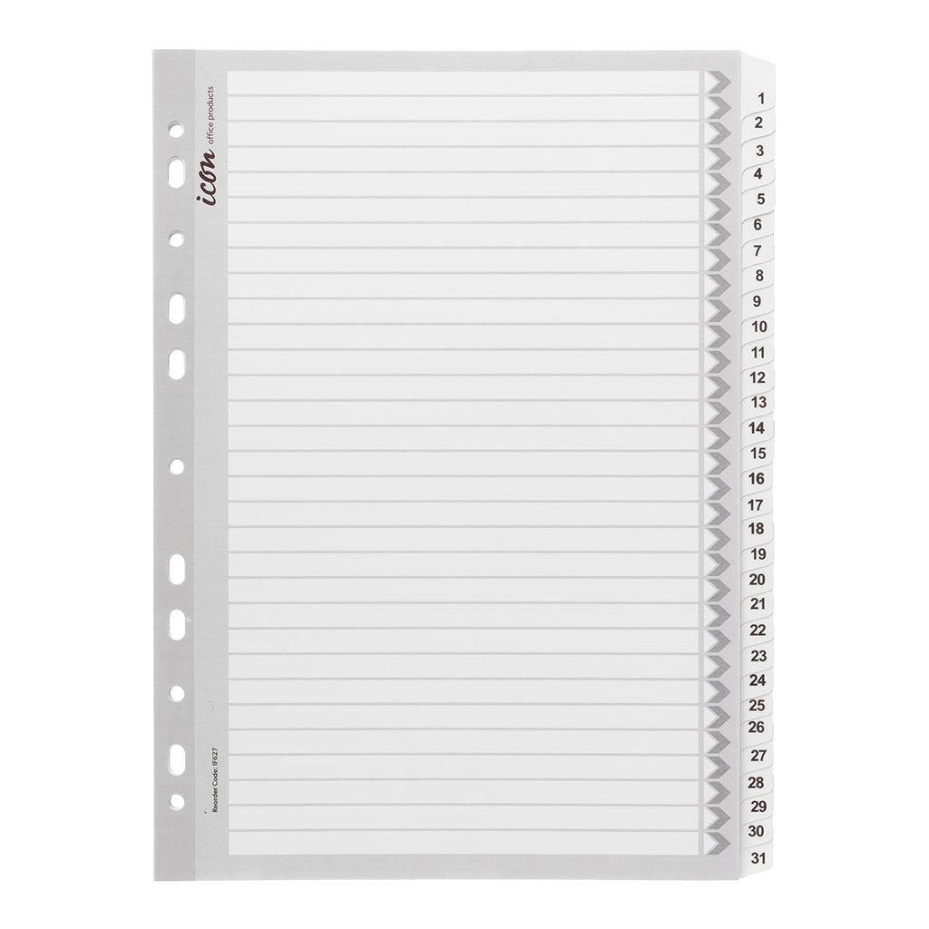 Icon Cardboard Indices with Reinforced Tabs 1-31 White