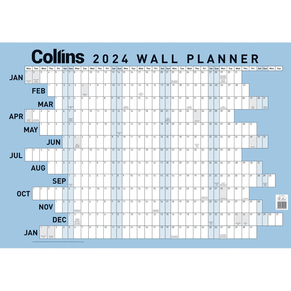 Collins Wallplanner Large 700 X990mm Unlaminated Even Year - Cafe Supply