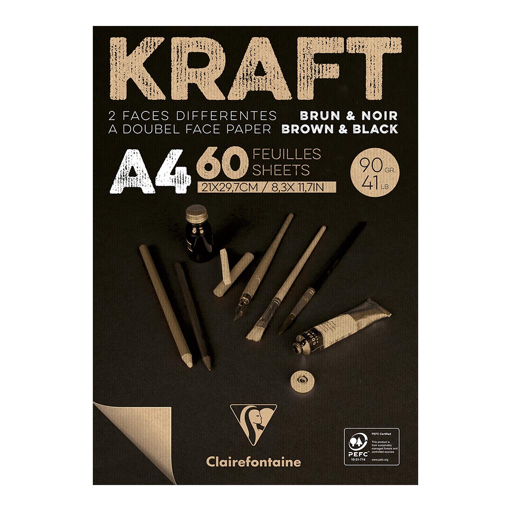 Clairefontaine Kraft Pad Brown Black A4 60sh - Cafe Supply