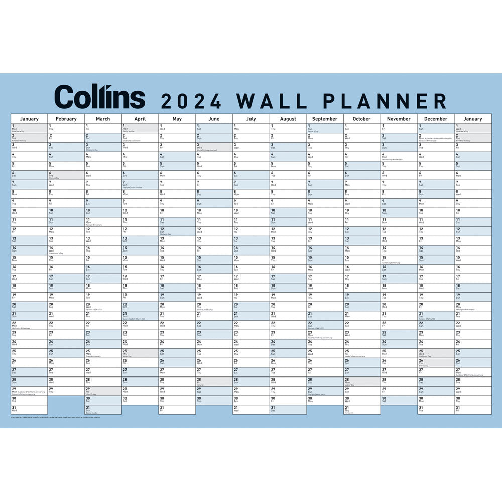 Collins Wallplanner Large 700 X990mm Unlaminated Even Year - Cafe Supply
