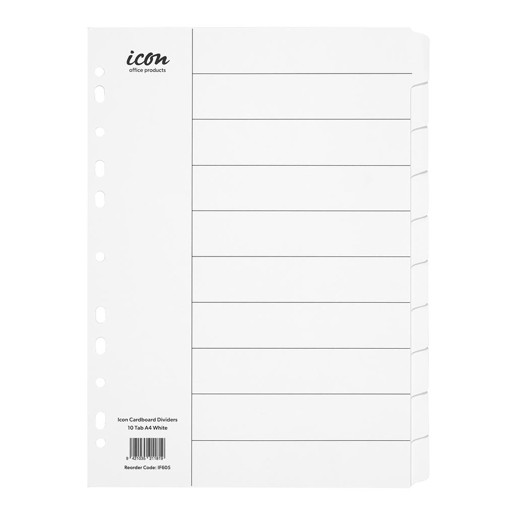 Icon Cardboard Dividers 10 Tab White - Cafe Supply