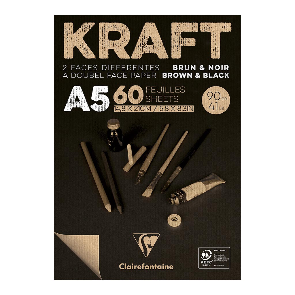 Clairefontaine Kraft Pad Brown Black A5 60sh - Cafe Supply
