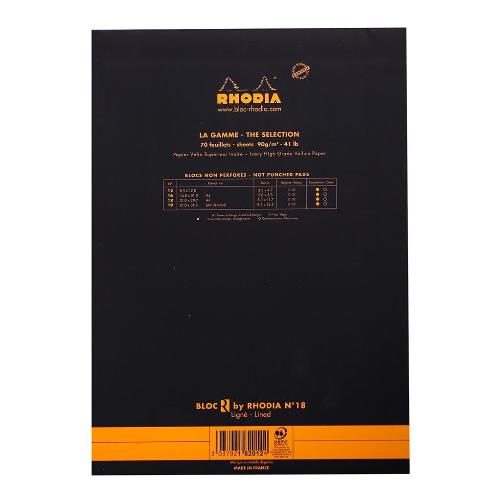 Rhodia le R Pad No. 18 A4 Lined Black - Cafe Supply