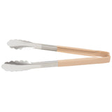 12-inch stainless steel one-piece scalloped tongs with tan Kool-Touch® handle - Cafe Supply