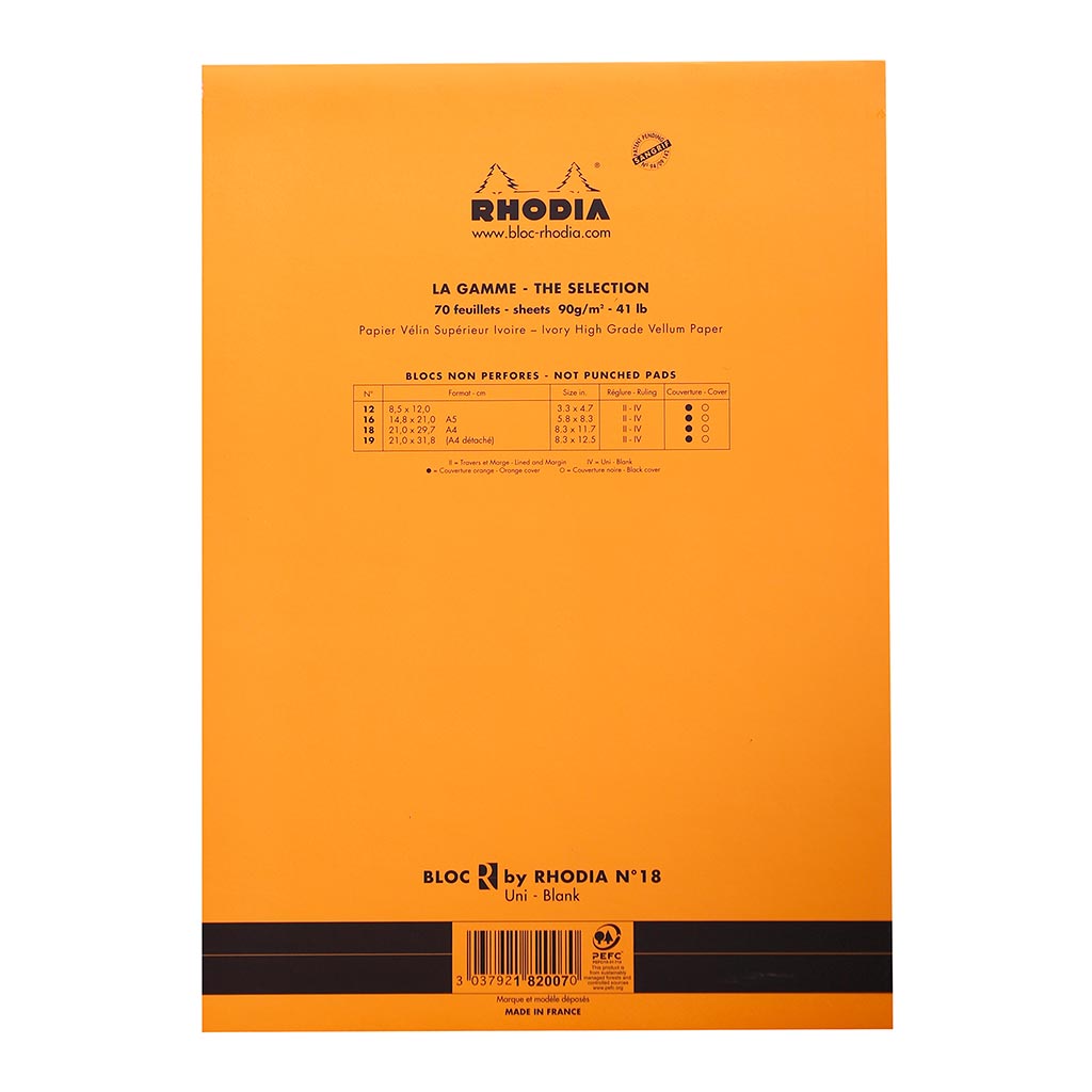Rhodia le R Pad No. 18 A4 Blank Orange - Cafe Supply