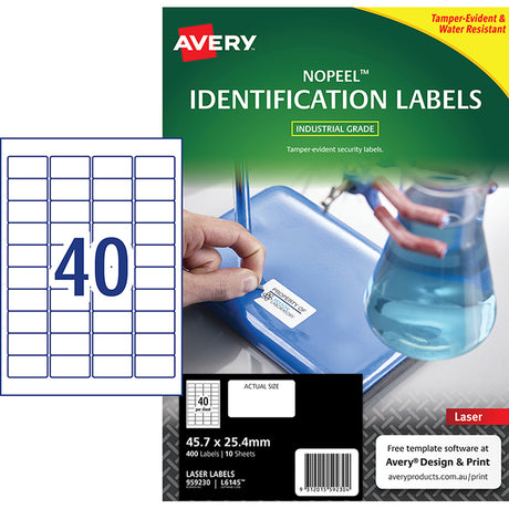 Avery No Peel Label L6145 White 40up 10 Sheets Laser 45.7x25.4mm - Cafe Supply