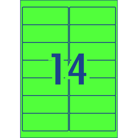 Avery Shipping Label L7163FG Fl Green Laser 99.1x38.1mm 14up 25 Sheets - Cafe Supply
