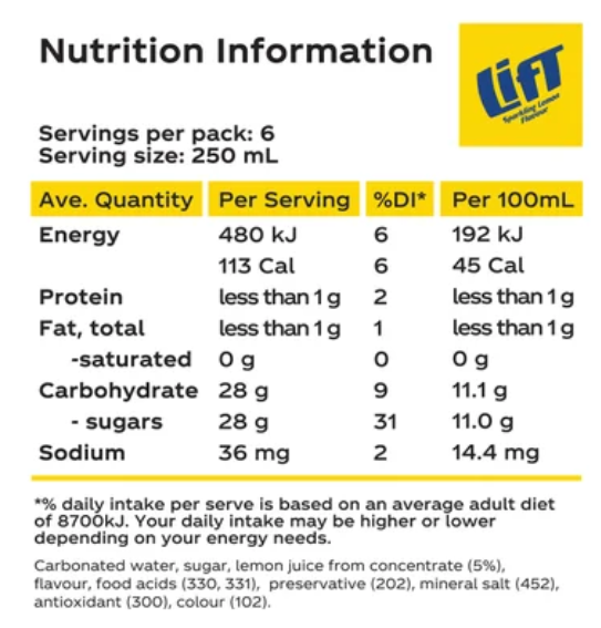 Lift Sparkling Lemon Fruit Drink 1.5l