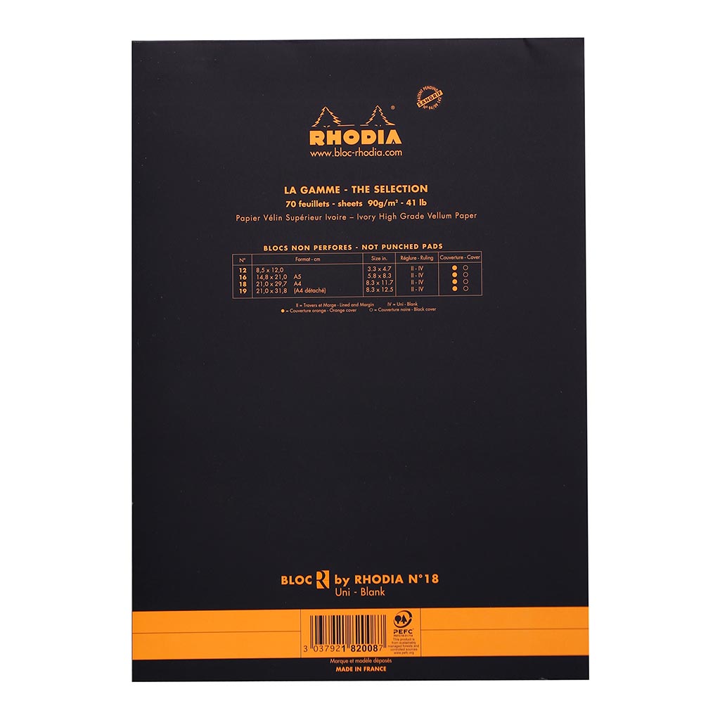 Rhodia le R Pad No. 18 A4 Blank Black - Cafe Supply