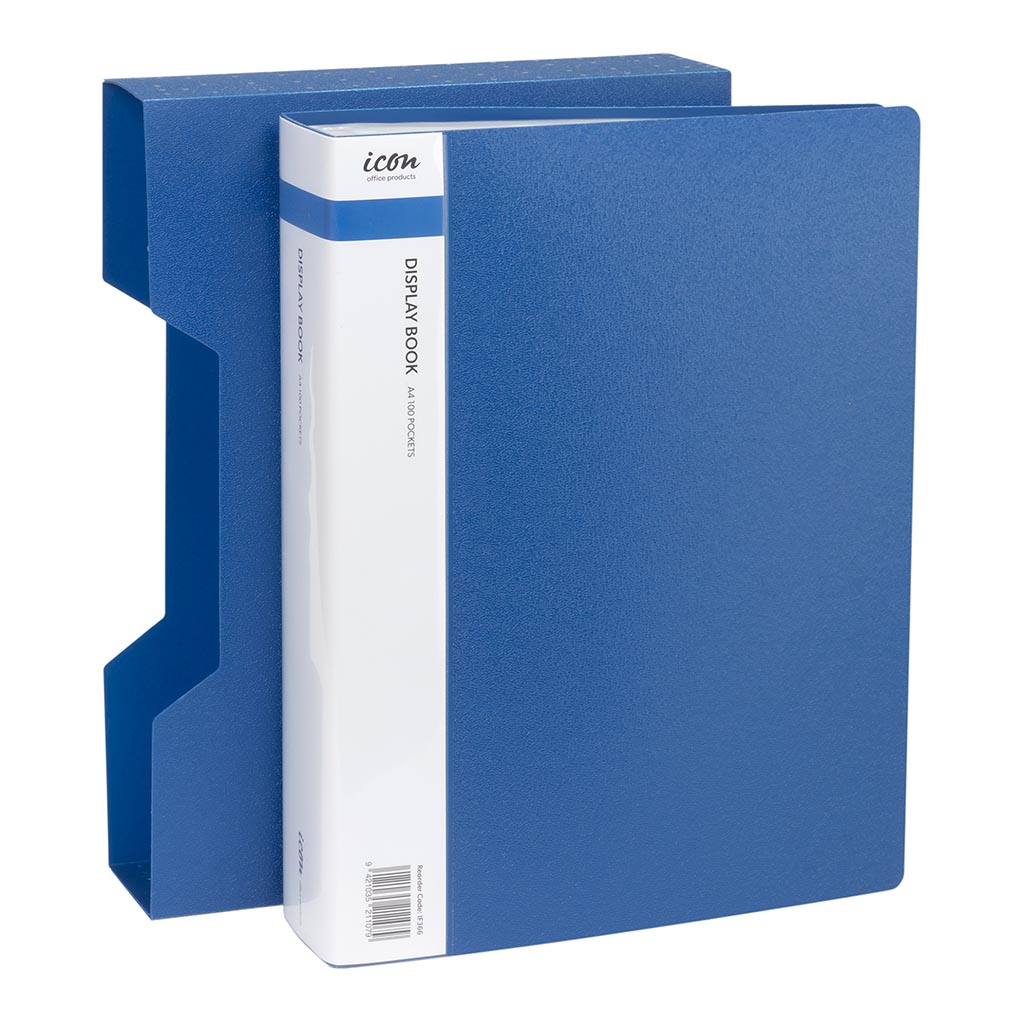 Icon Display Book A4 with Insert Spine 100 Pocket with Case Blue - Cafe Supply