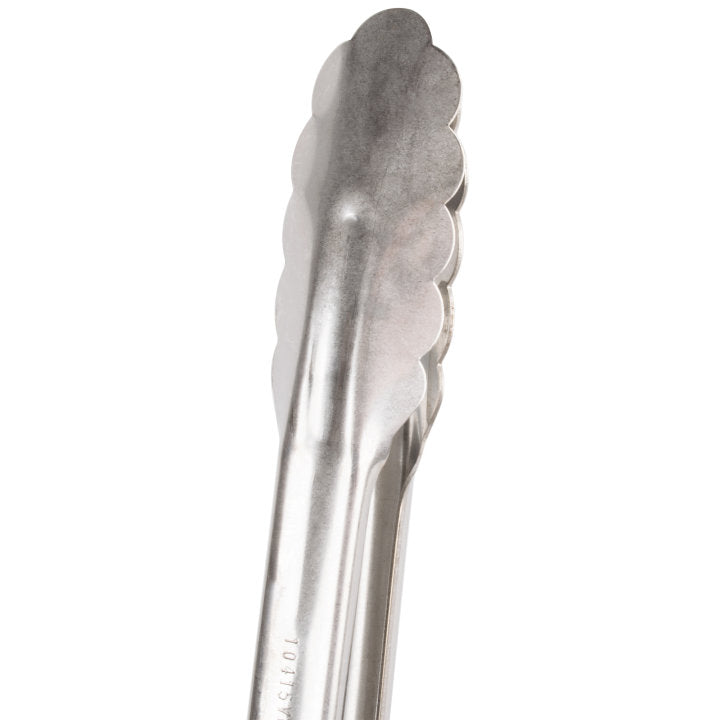 16-inch stainless steel one-piece scalloped tongs with black Kool-Touch® handle - Cafe Supply