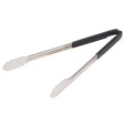 16-inch stainless steel one-piece scalloped tongs with black Kool-Touch® handle - Cafe Supply