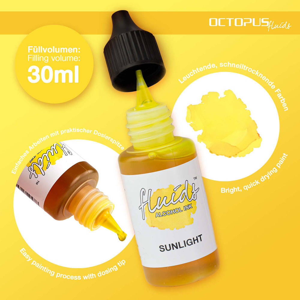 Octopus Fluids Alcohol Ink Sunlight Yellow 30ml - Cafe Supply