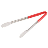 16-inch stainless steel one-piece scalloped tongs with red Kool-Touch® handle - Cafe Supply