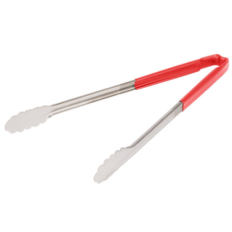 16-inch stainless steel one-piece scalloped tongs with red Kool-Touch® handle - Cafe Supply