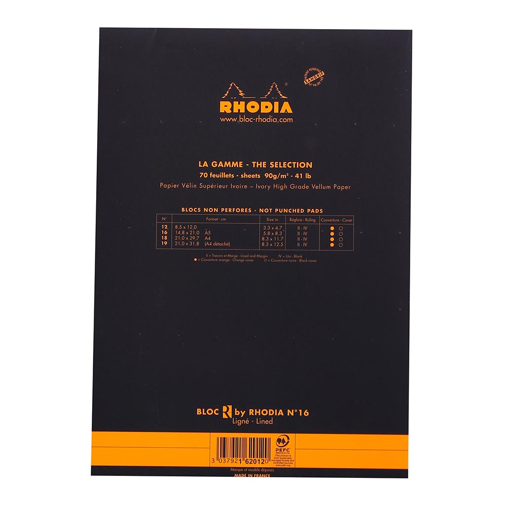 Rhodia le R Pad No. 16 A5 Lined Black - Cafe Supply