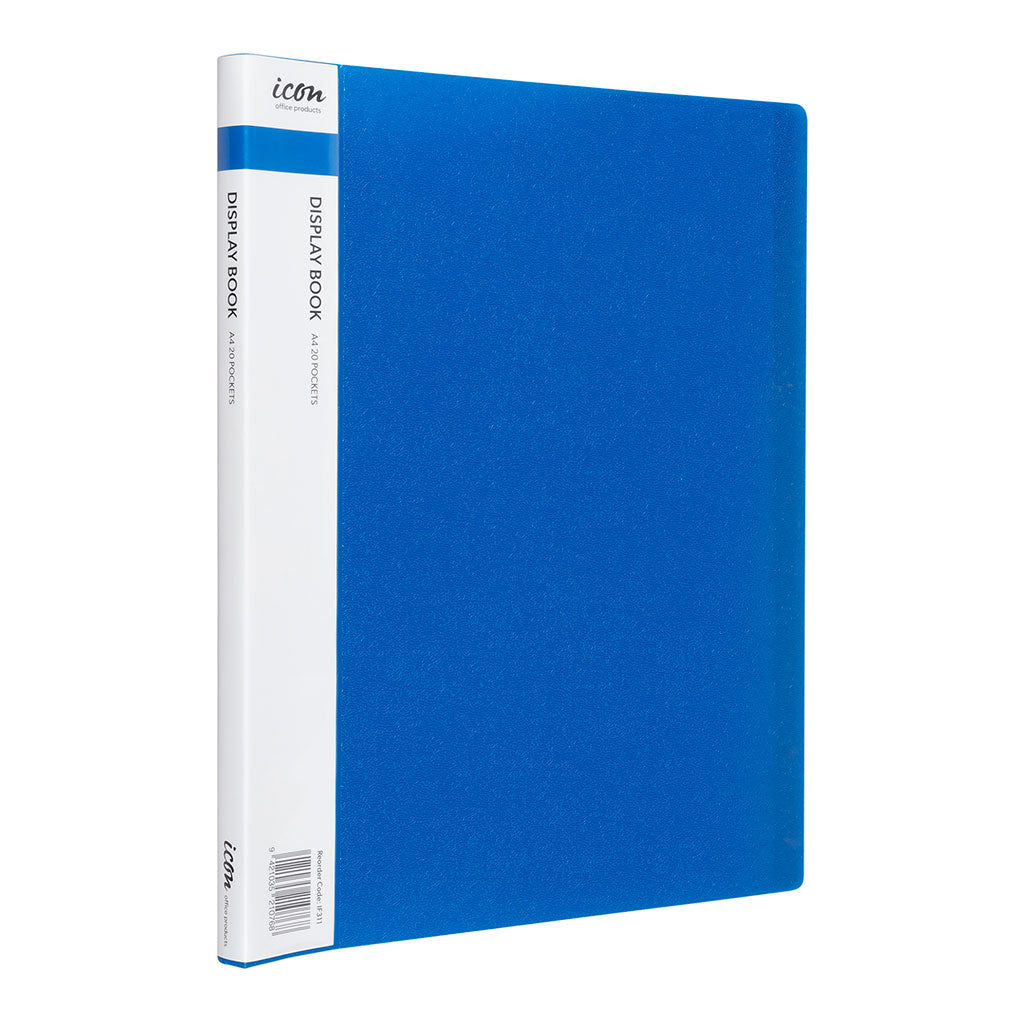 Icon Display Book A4 with Insert Spine 20 Pocket Blue - Cafe Supply