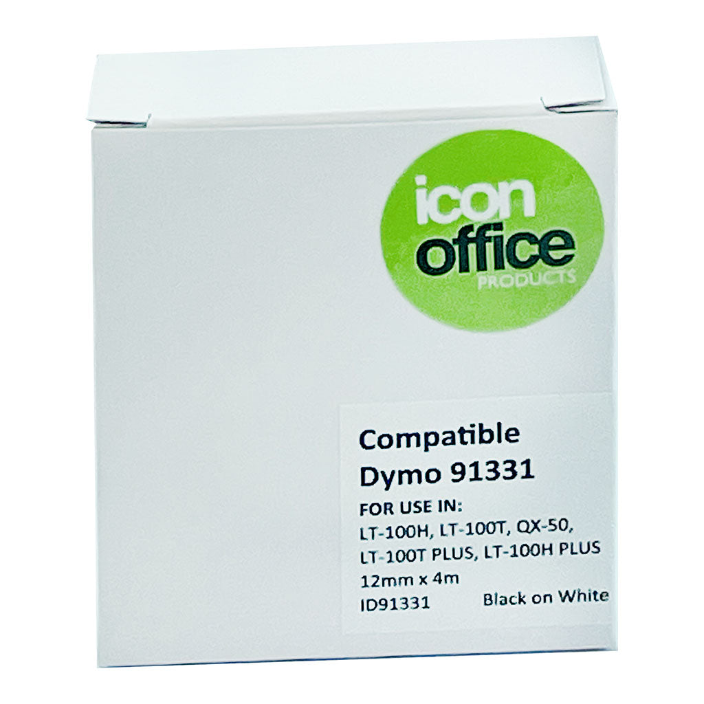 Icon Compatible Dymo LetraTag Tape 91331 12mmx4m Black on White - Cafe Supply