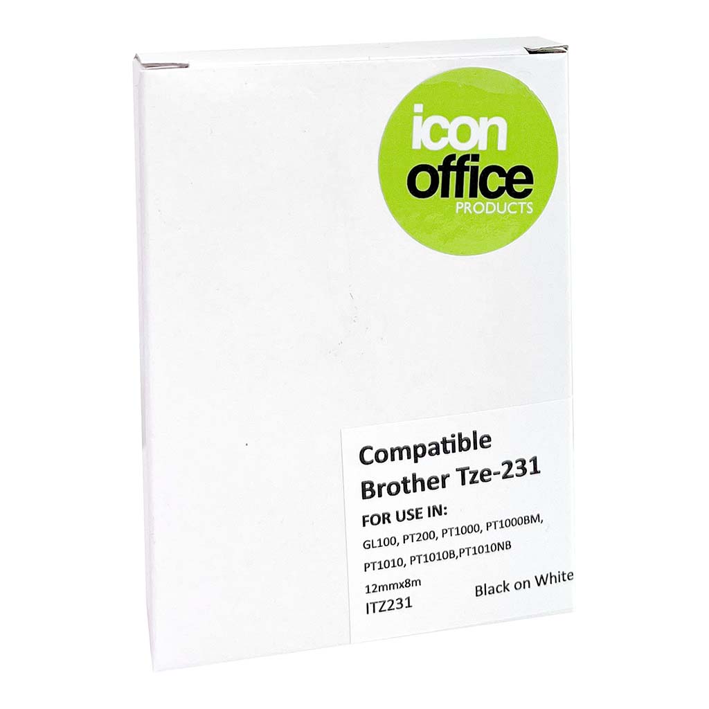 Icon Compatible Brother TZ Tape 12mm Black on White - Cafe Supply