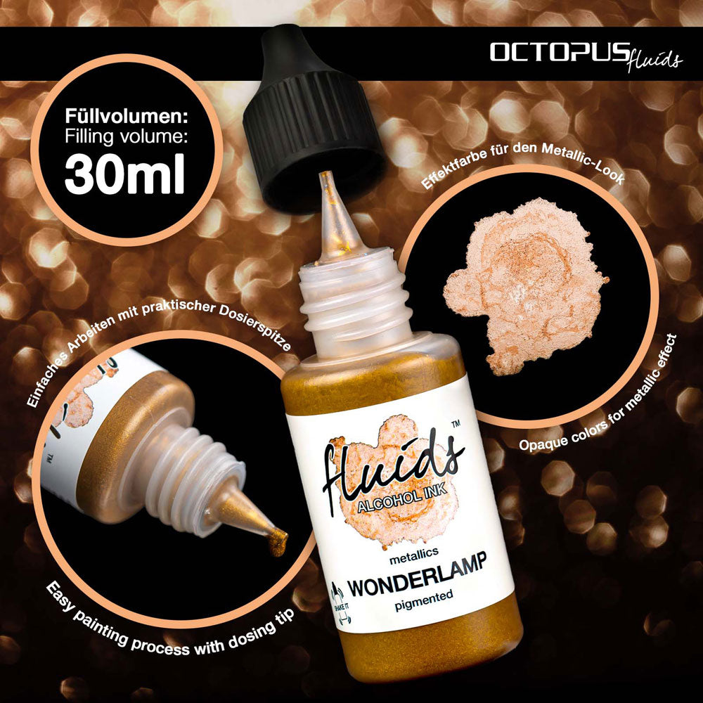 Octopus Fluids Alcohol Ink Wonderlamp Gold Metallic 30ml - Cafe Supply
