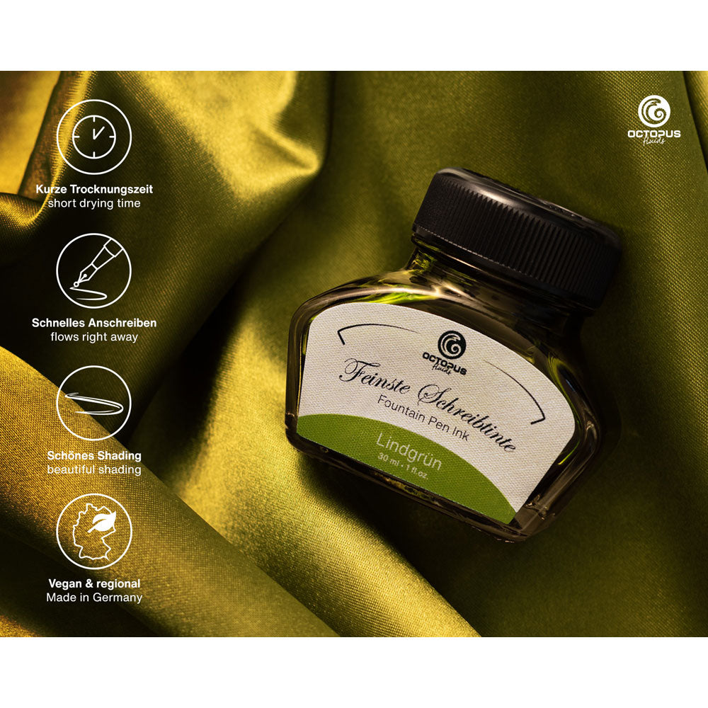 Octopus Fluids Fountain Pen Ink Lime Green (Lindgrun) 30ml - Cafe Supply