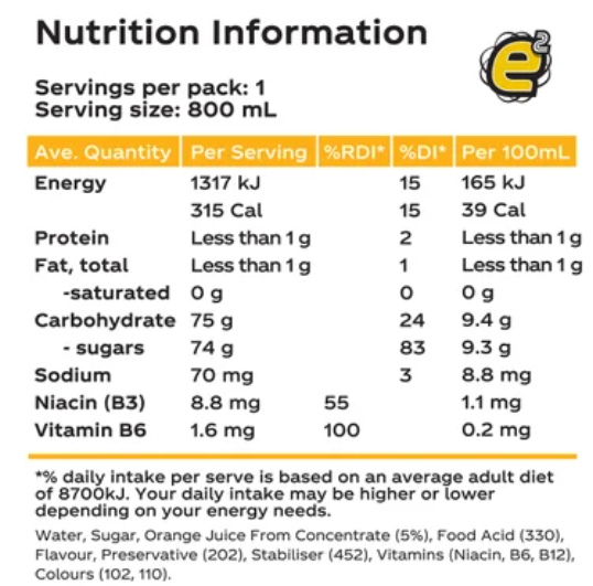 e2 Orange Liquid Energy Fruit Drink 800ml - Cafe Supply