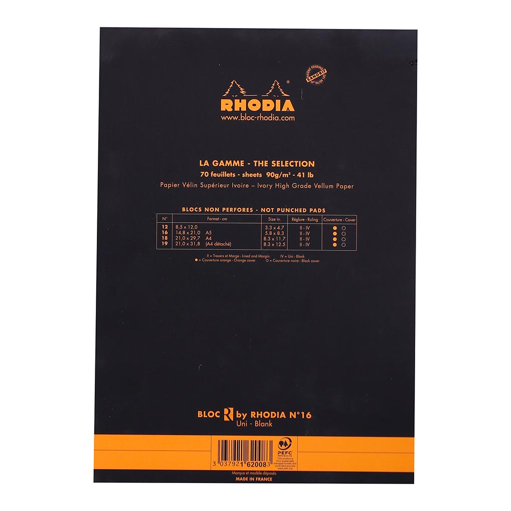 Rhodia le R Pad No. 16 A5 Blank Black - Cafe Supply