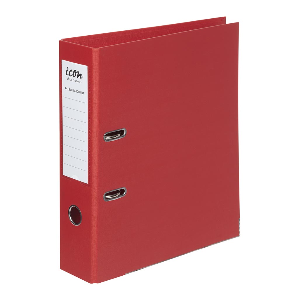 Icon Lever Arch File A4 Linen Red - Cafe Supply