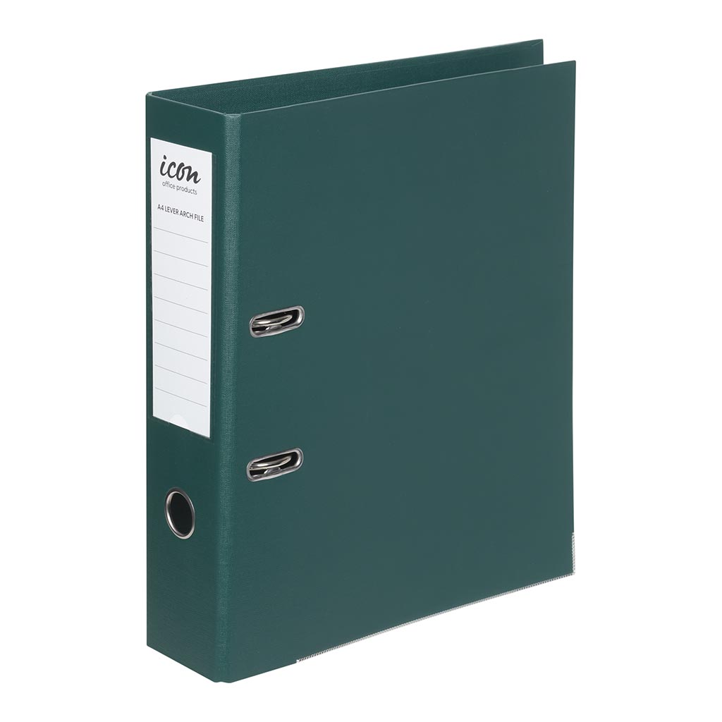 Icon Lever Arch File A4 Linen Forest Green - Cafe Supply