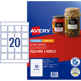 Avery Square Glossy Labels L7124 10 Sheets 20up 45x45mm - Cafe Supply