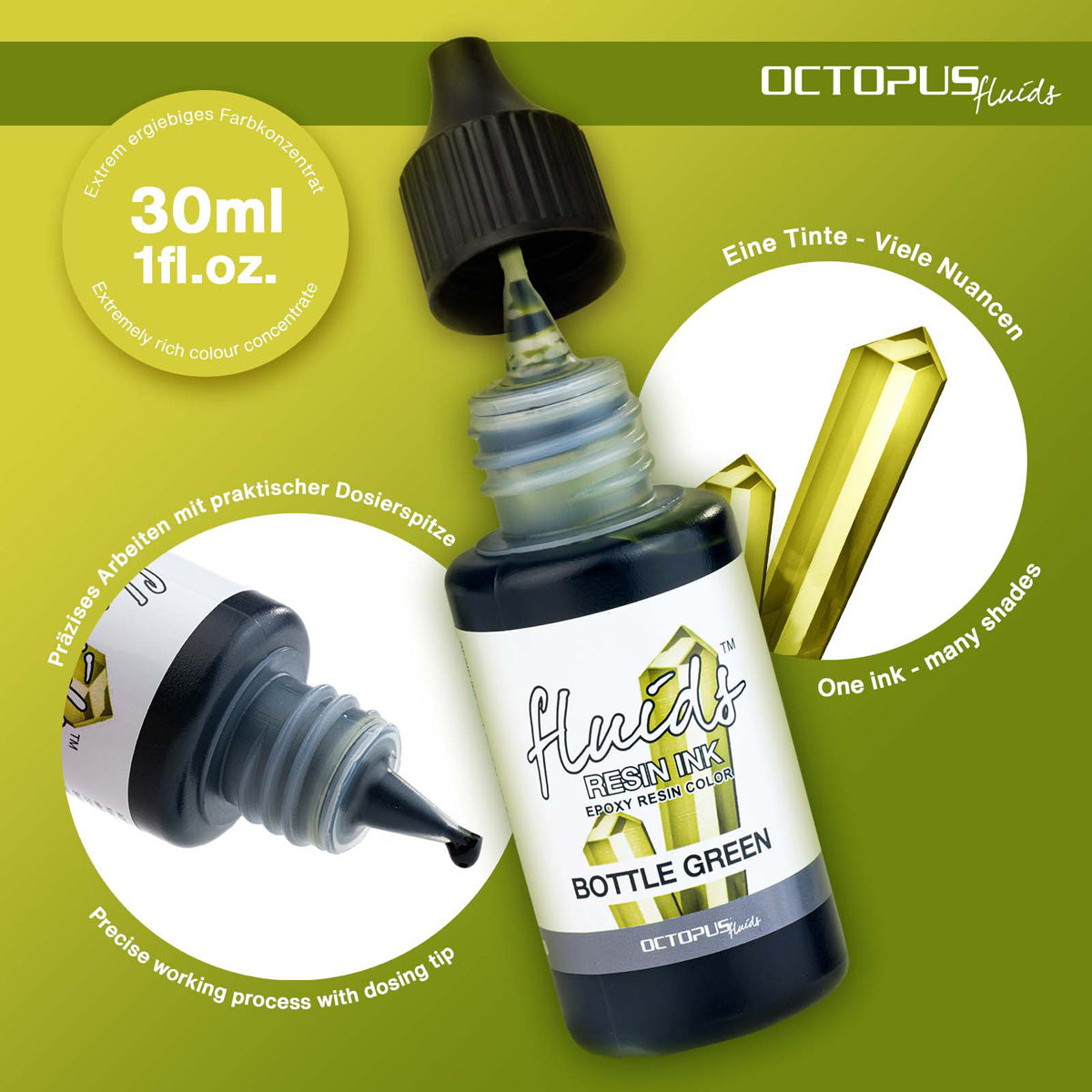 Octopus Fluids Resin Ink Bottle Green 30ml - Cafe Supply