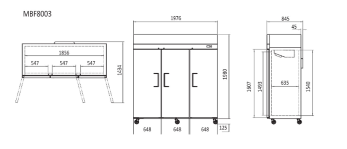 TOP MOUNTED 3 DOOR FREEZER 1976 MM MBF8003