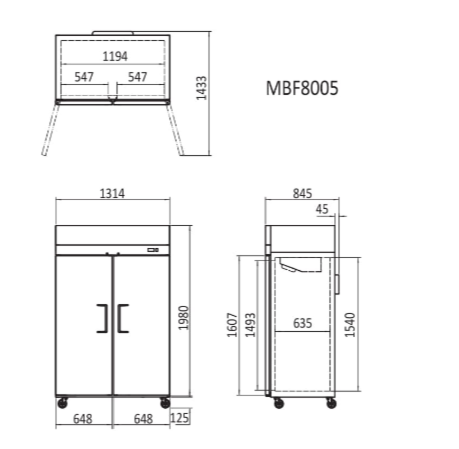 TOP MOUNTED 2 DOOR REFRIGERATOR 1314 MM MBF8005 - Cafe Supply
