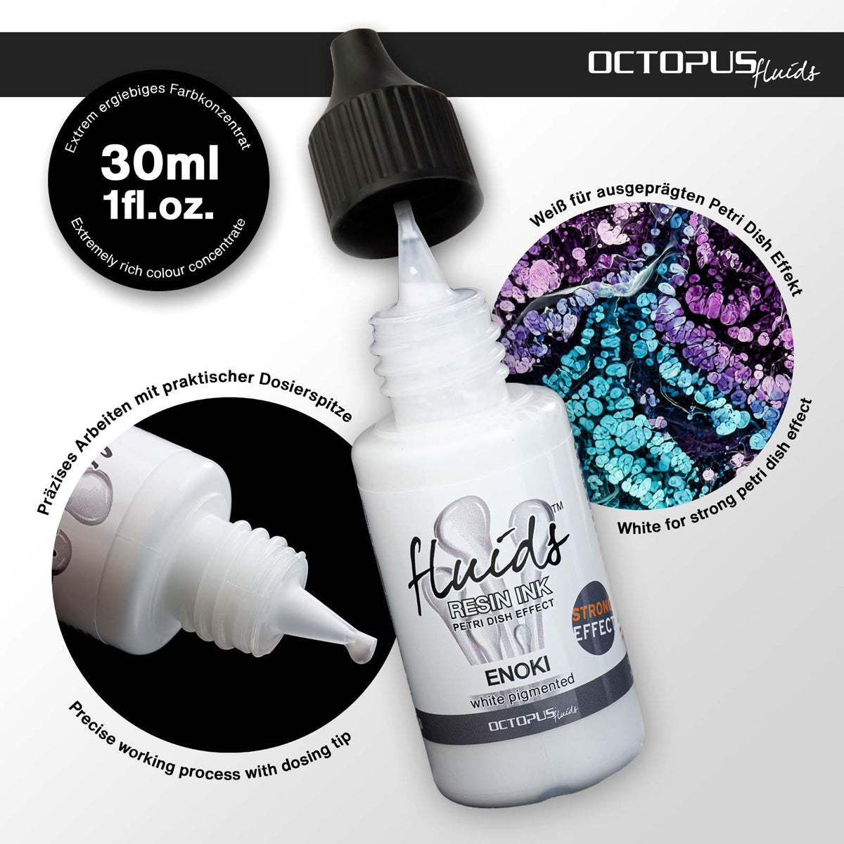 Octopus Fluids Resin Ink Enoki White Petri Dish Effect Strong 30ml - Cafe Supply