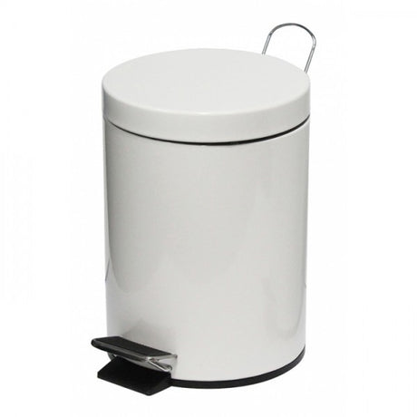 5L White Powder Coated Pedal Bin - Cafe Supply