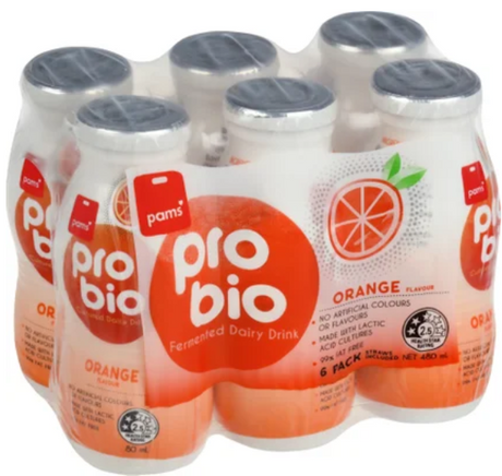 Pams Orange Pro Bio Cultured Dairy Drink 6pk
