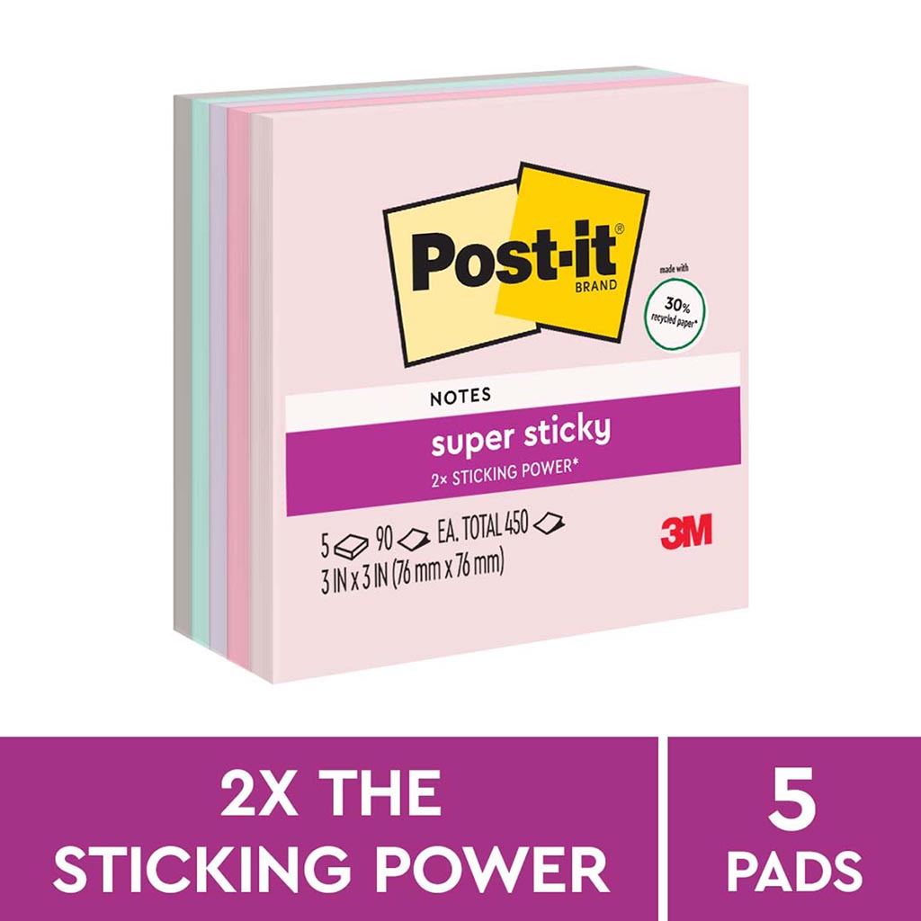Post-it Rec Super Sticky Notes 654-5SSNRP 76x76mm Wanderlust (Bali), Pack of 5 - Cafe Supply