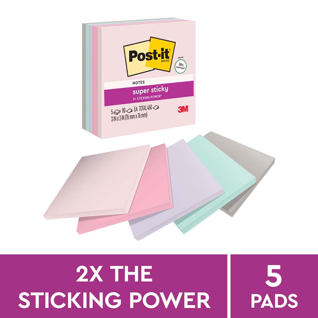 Post-it Rec Super Sticky Notes 654-5SSNRP 76x76mm Wanderlust (Bali), Pack of 5 - Cafe Supply