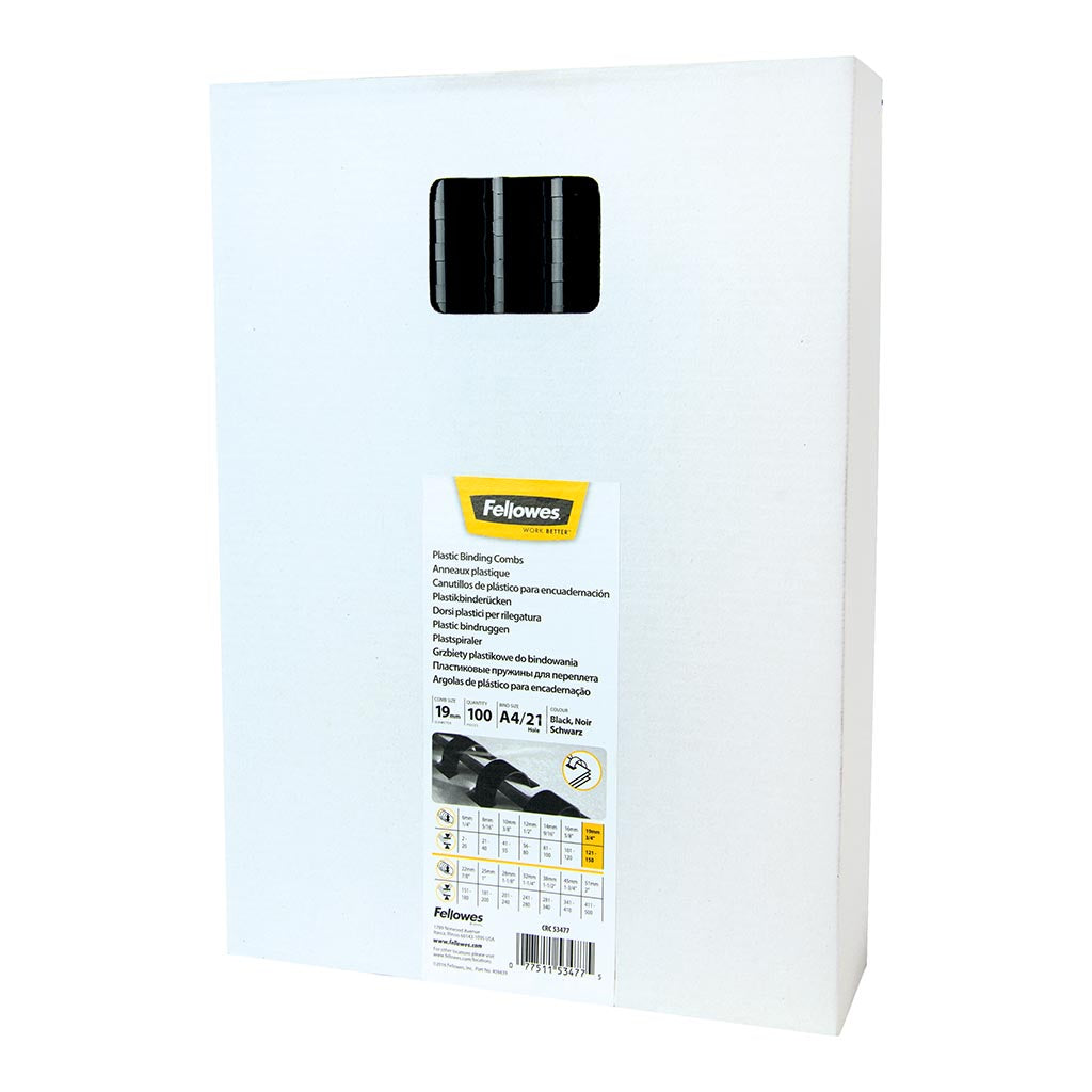 Fellowes Plastic Binding Coils 19mm Black, Pack of 100 - Cafe Supply
