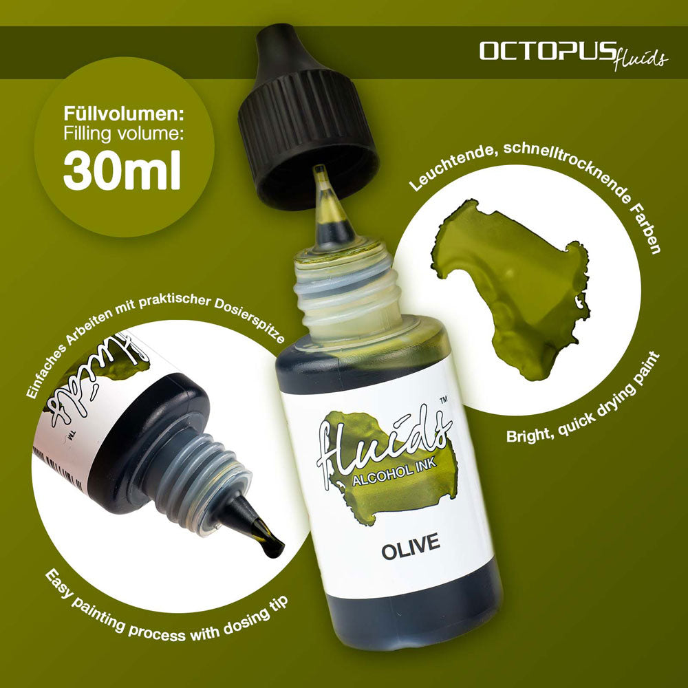 Octopus Fluids Alcohol Ink Olive Green 30ml - Cafe Supply