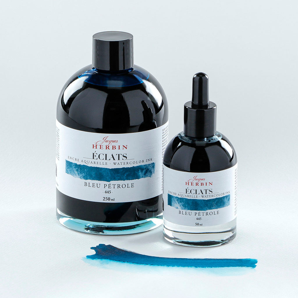 Jacques Herbin Eclats Watercolour Ink 445 Petrol Blue 50ml - Cafe Supply