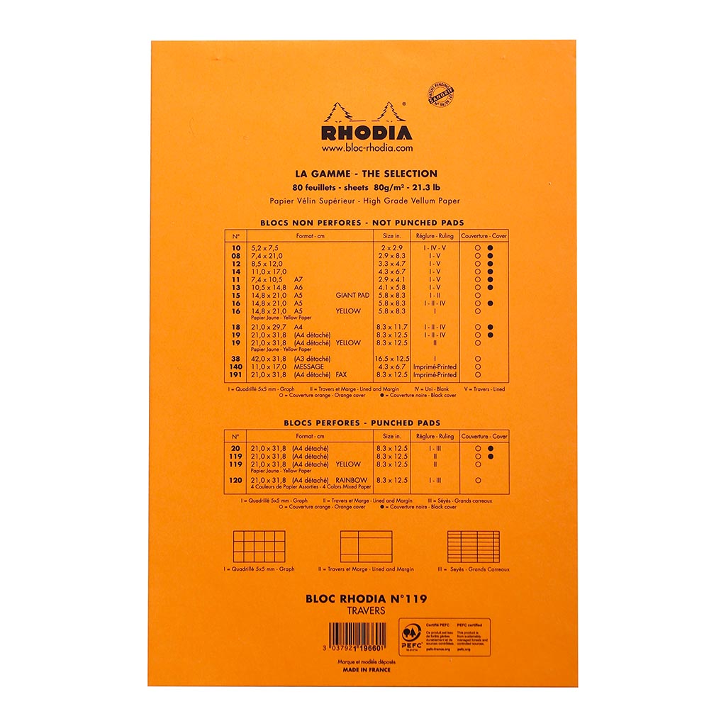 Rhodia Bloc Yellow Pad No. 119 A4+ Lined Orange - Cafe Supply