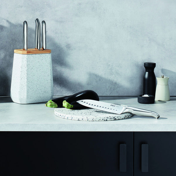 Furi Stone Knife Block Set Black and White Terrazzo 5 Piece