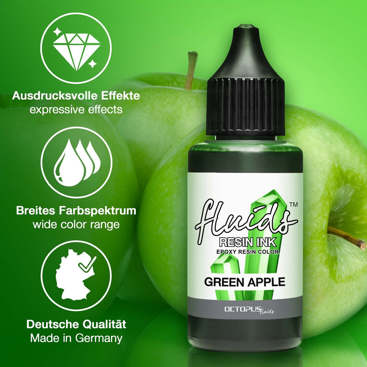 Octopus Fluids Resin Ink Green Apple 30ml - Cafe Supply