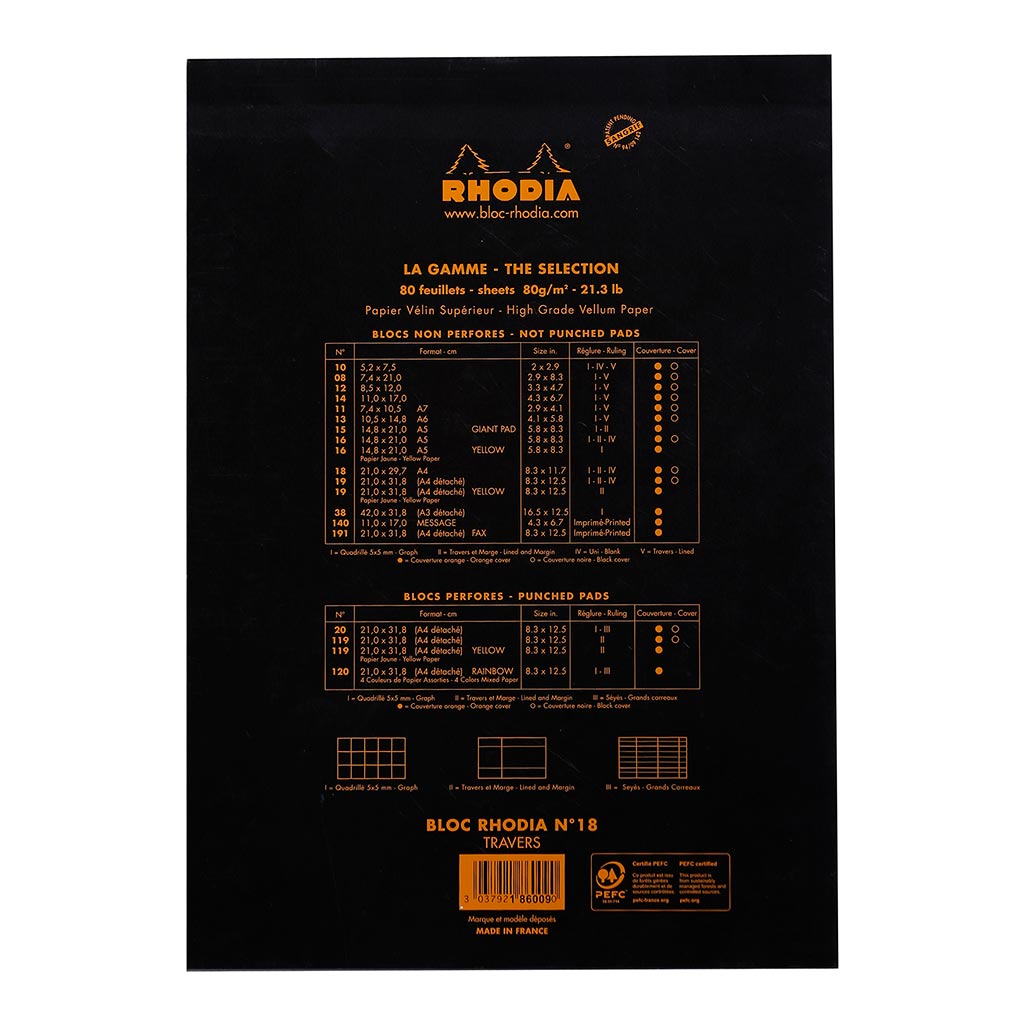 Rhodia Bloc Pad No. 18 A4 Lined Black - Cafe Supply