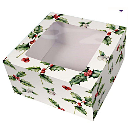 Vintage Christmas Cake Box (Window - 6 x 6 x 4") - Cafe Supply