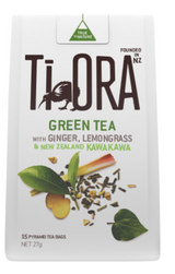 Ti Ora Green Tea With Ginger Lemongrass & New Zealand Kawakawa Pyramid Tea Bags 15pk - Cafe Supply