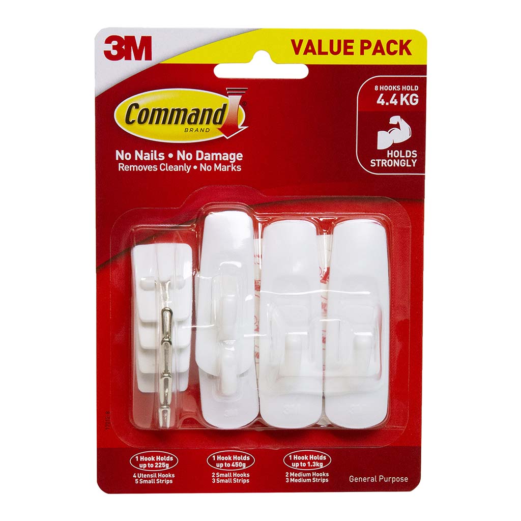 Command Hook 17012-8 Assorted White, Value Pack of 8 - Cafe Supply