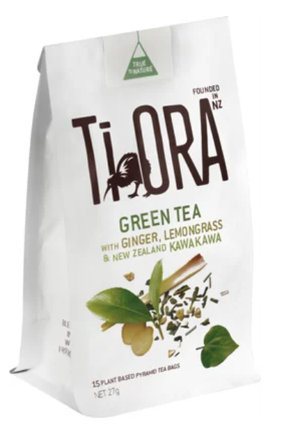 Ti Ora Green Tea With Ginger Lemongrass & New Zealand Kawakawa Pyramid Tea Bags 15pk - Cafe Supply