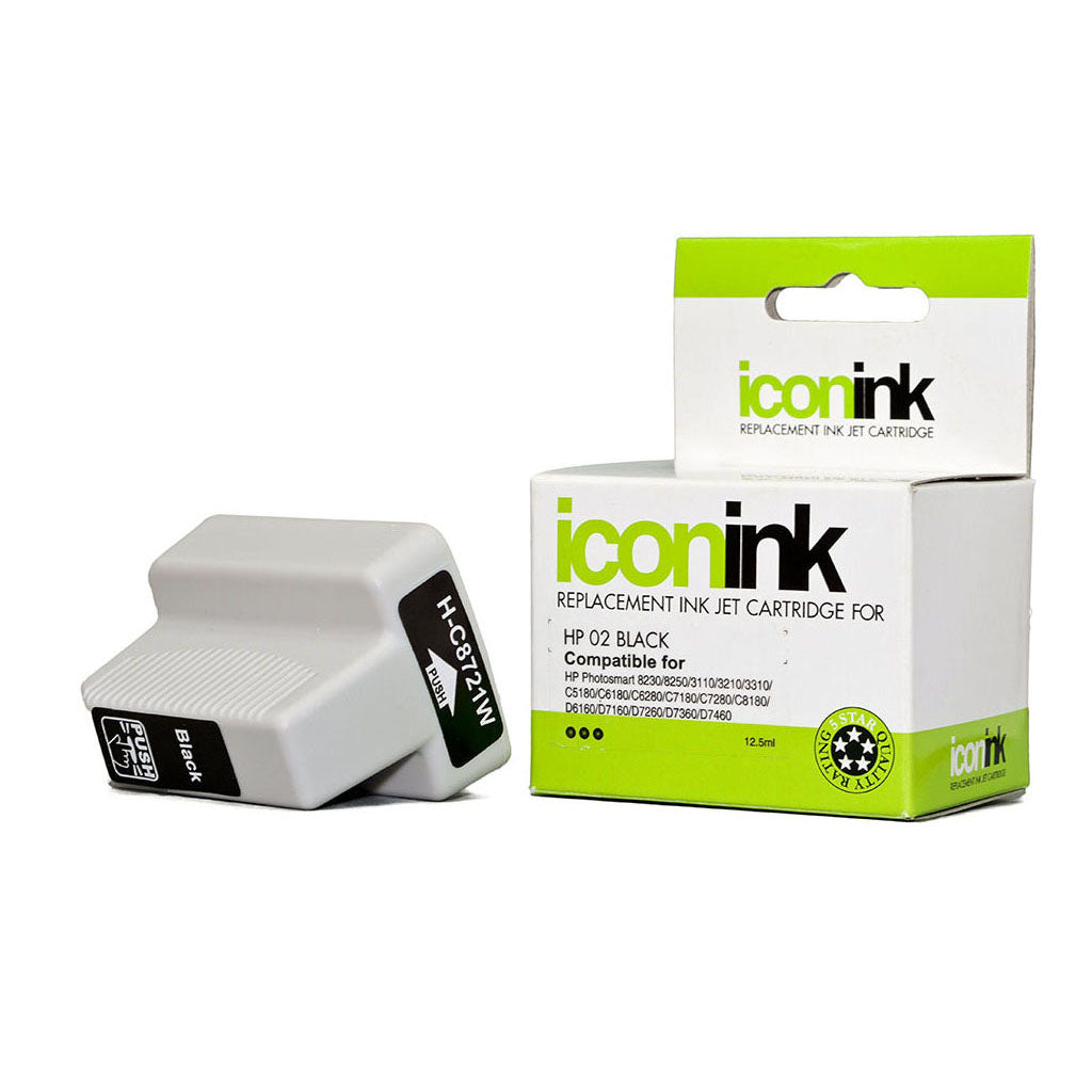Icon Compatible HP 02 Black Ink Cartridge (C8721WA - Cafe Supply